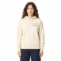 Woman modeling the front of an ivory MATADORA glow-in-the-dark unisex hoodie