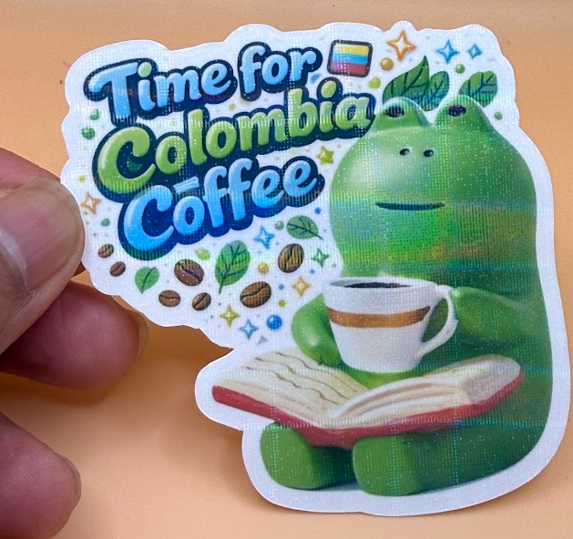 Time for Colombia Coffee — Frog Laminated Sticker