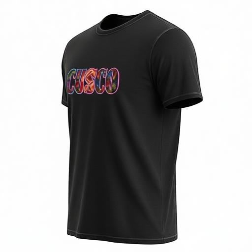 Todo Tumi black cotton t-shirt featuring Cusco graphic in vibrant Inti Raymi colors on the chest.