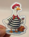 Todo Tumi holographic sticker featuring a French goose in a striped shirt, red beret, and wine, with a baguette basket.