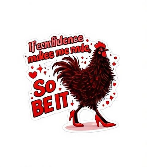 Todo Tumi sticker featuring a black hen in red high heels with the text If confidence makes me rude, So BE IT.