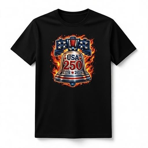 Todo Tumi black 100% cotton unisex t-shirt featuring a graphic of the Liberty Bell engulfed in flames.