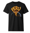 Todo Tumi black 100% cotton t-shirt featuring a golden glowing Peru signal graphic over Earth.