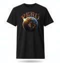 Todo Tumi black 100% cotton unisex t-shirt featuring a graphic of Earth from space with Peru highlighted and text.