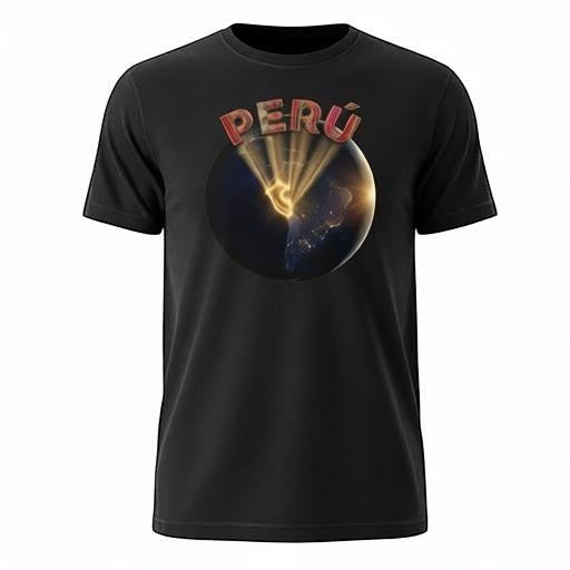 Todo Tumi black 100% cotton unisex t-shirt featuring a graphic of Earth from space with golden light over Peru.