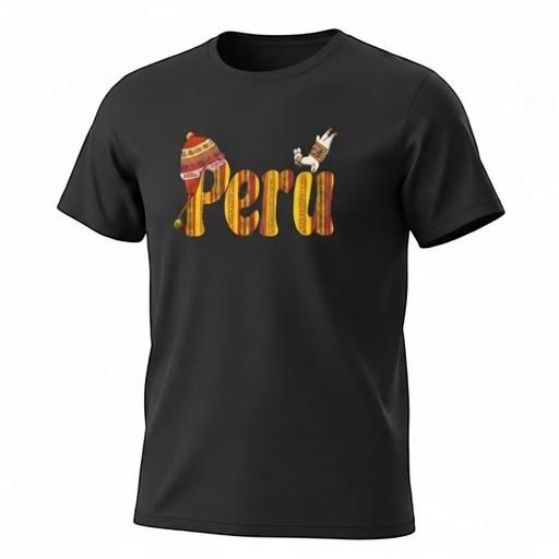 Todo Tumi black cotton unisex t-shirt featuring a Peru graphic with Andean textile patterns and a yoga llama.