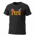 Todo Tumi black 100% cotton unisex t-shirt featuring Peru graphic with Andean sunset colors and a yoga llama.