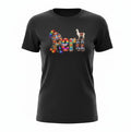 Todo Tumi black cotton women's tee featuring a colorful Peru graphic with Andean patterns and a resting llama design.