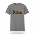 Todo Tumi gray 100% cotton unisex t-shirt featuring gold PERU text with Nazca Lines geoglyph patterns.