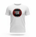 Todo Tumi white 100% cotton unisex t-shirt featuring a circular Peru pride badge graphic in red and white.