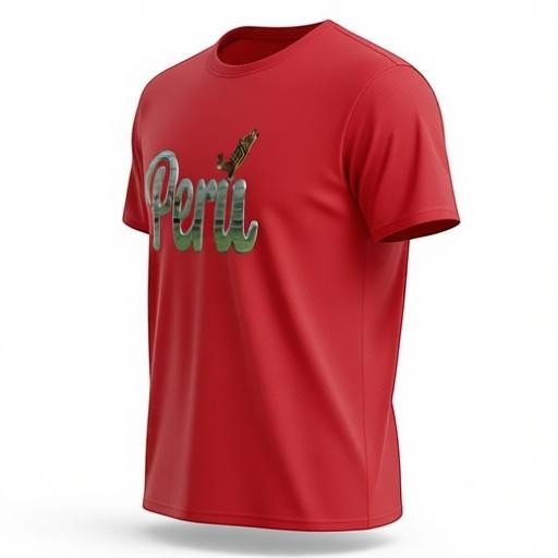 Todo Tumi red 100% cotton unisex t-shirt featuring silver script text reading Peru with a small llama accent.