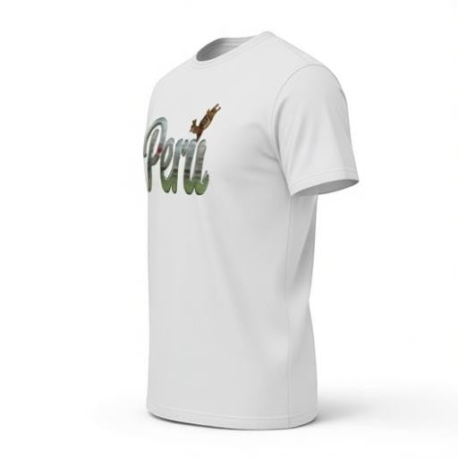 Todo Tumi white cotton unisex t-shirt featuring silver script text reading Peru with a small llama accent.