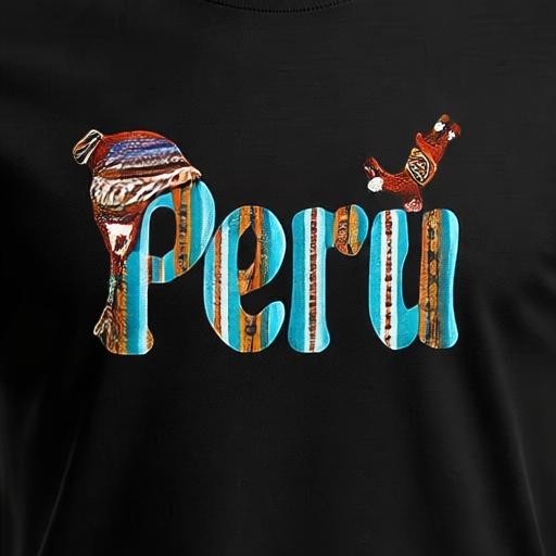 Todo Tumi black cotton unisex t-shirt featuring a colorful Perú graphic with Andean textile patterns and a llama.