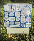 Todo Tumi Sonqo affirmation sticker sheet featuring 18 motivational quotes on a dreamy blue sky background.