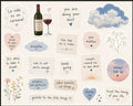 Todo Tumi Sonqo cream sticker sheet with 18 motivational affirmation quotes, floral art, and clouds on 5x7 paper.