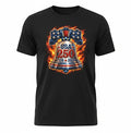 Todo Tumi black cotton unisex t-shirt featuring a flaming Liberty Bell graphic with USA 250 anniversary text.