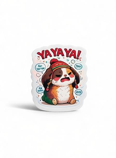 Todo Tumi Ya Ya Ya! Cuy holographic sticker featuring a cute guinea pig in a Peruvian chullo hat.